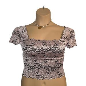 CACHE - 1990s vintage lace bodycon stretch top - MEDIUM